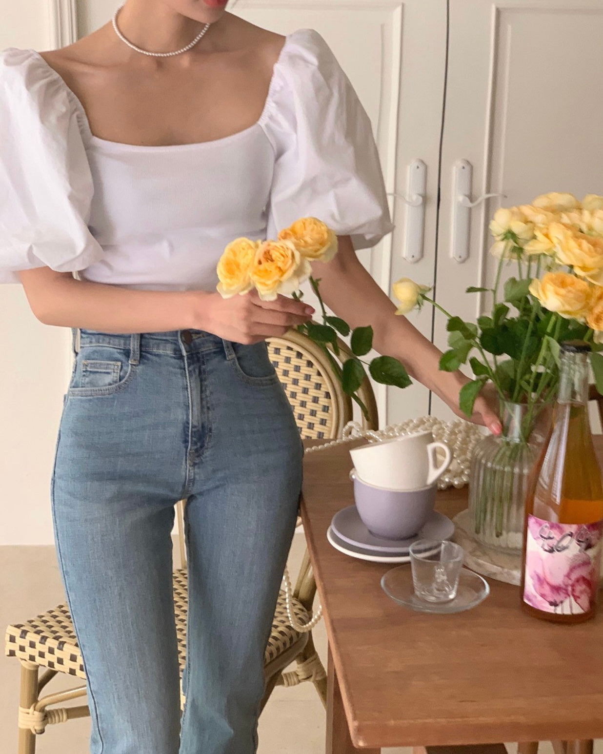 Puff Shoulder On/Off Blouse