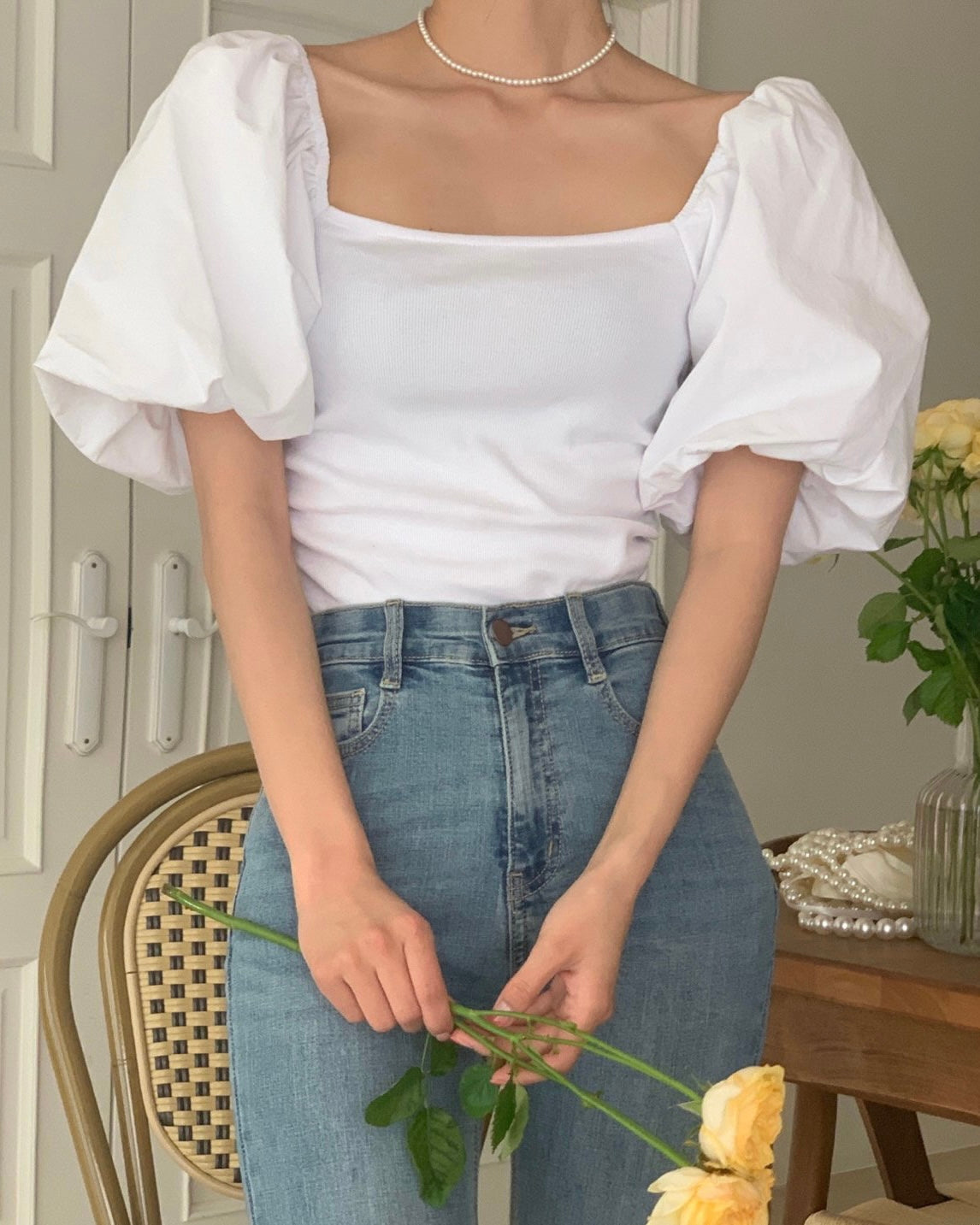 Puff Shoulder On/Off Blouse