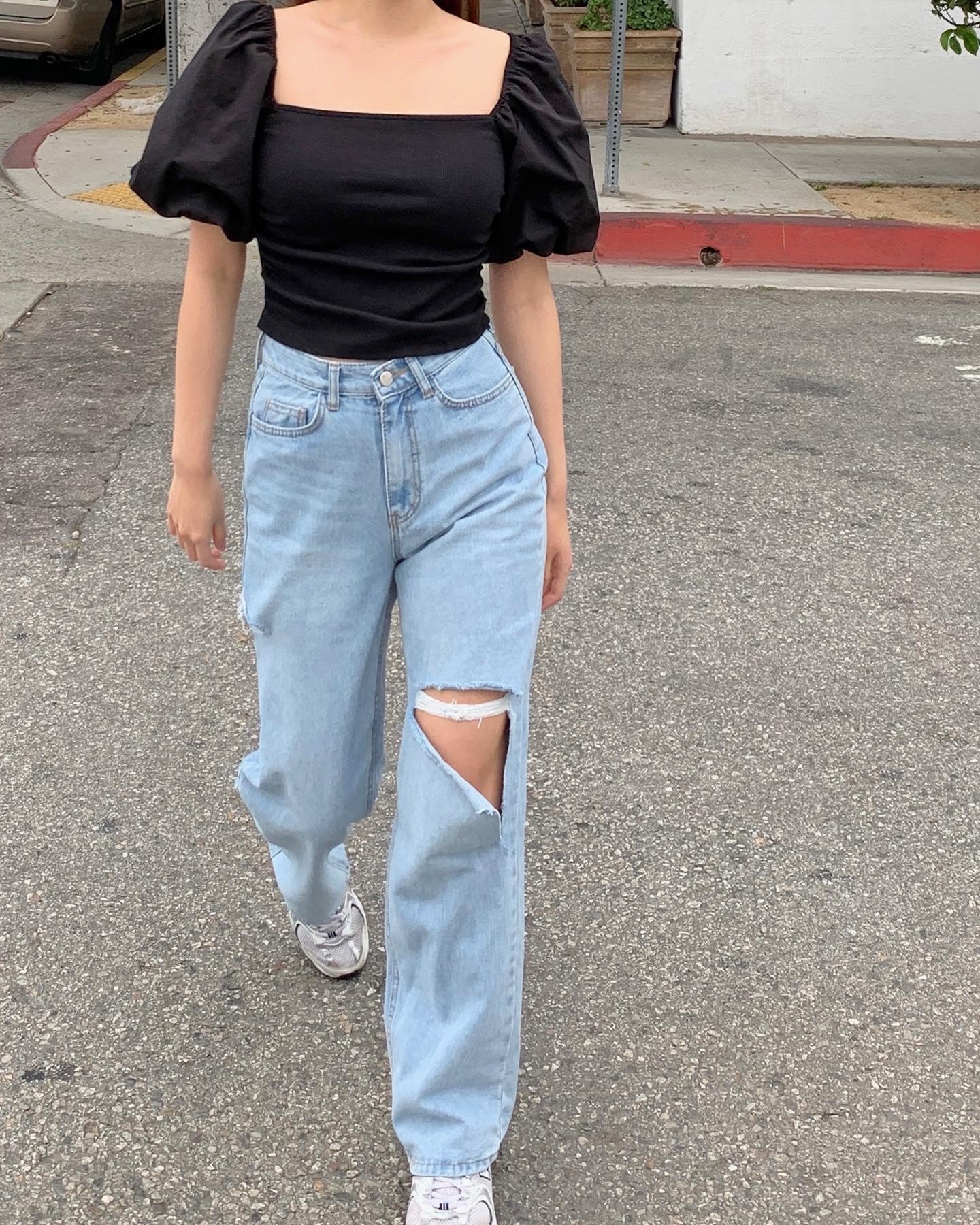 Front & Side Ripped Jean