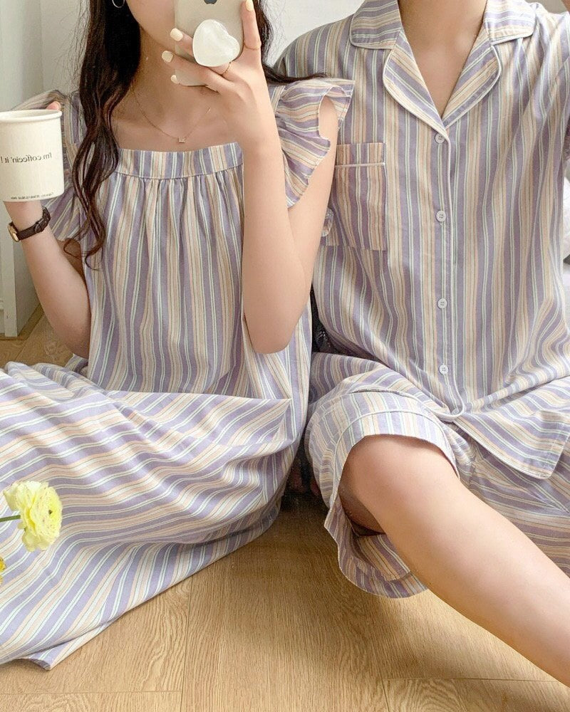 Striped Lavender Couple Pajama Set