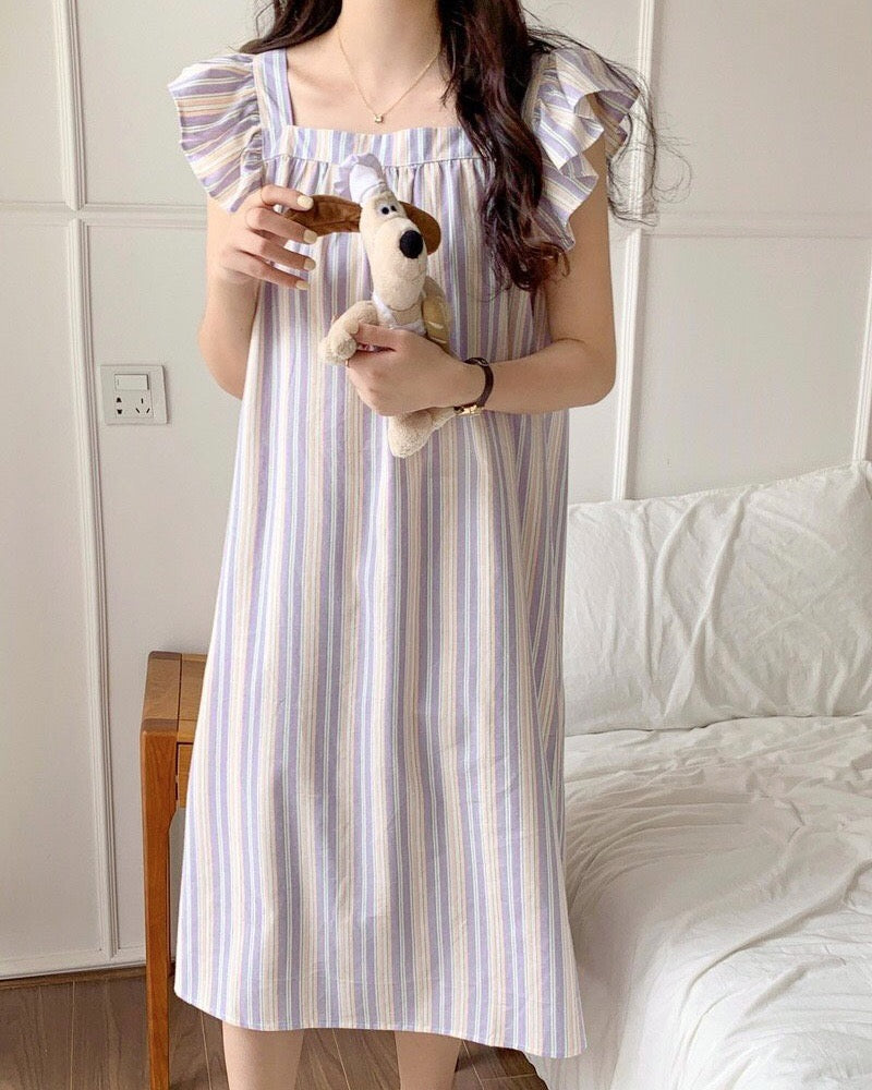 Striped Lavender Couple Pajama Set