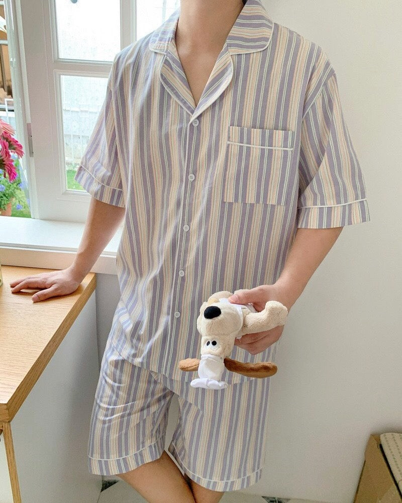 Striped Lavender Couple Pajama Set