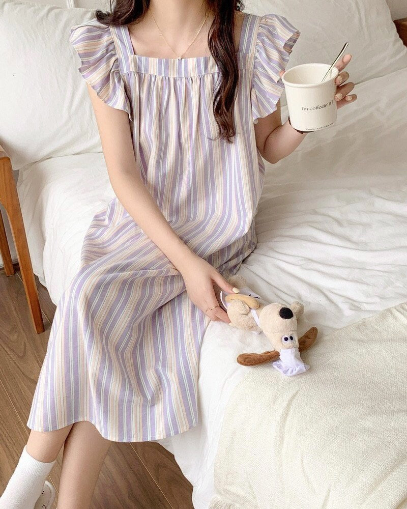 Striped Lavender Couple Pajama Set