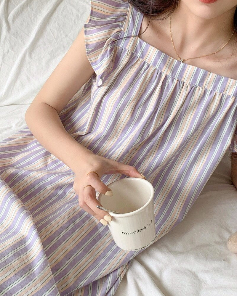 Striped Lavender Couple Pajama Set