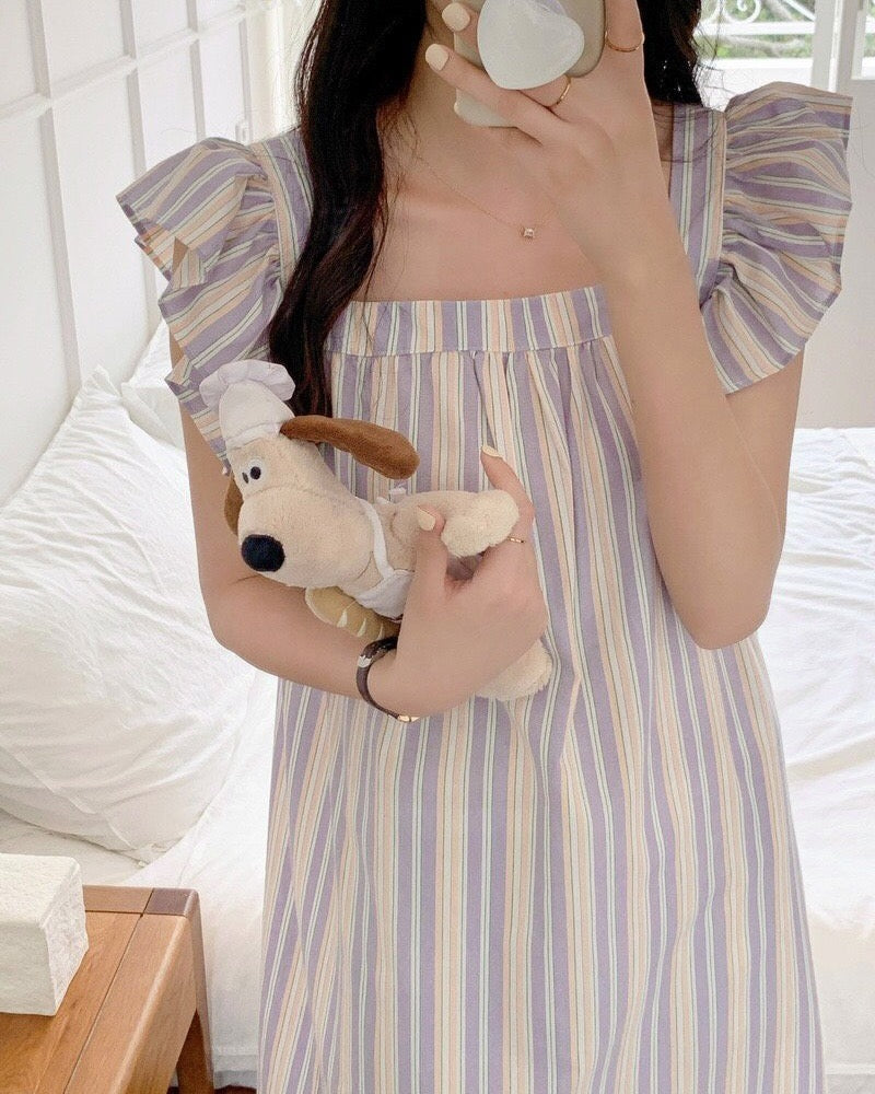 Striped Lavender Couple Pajama Set