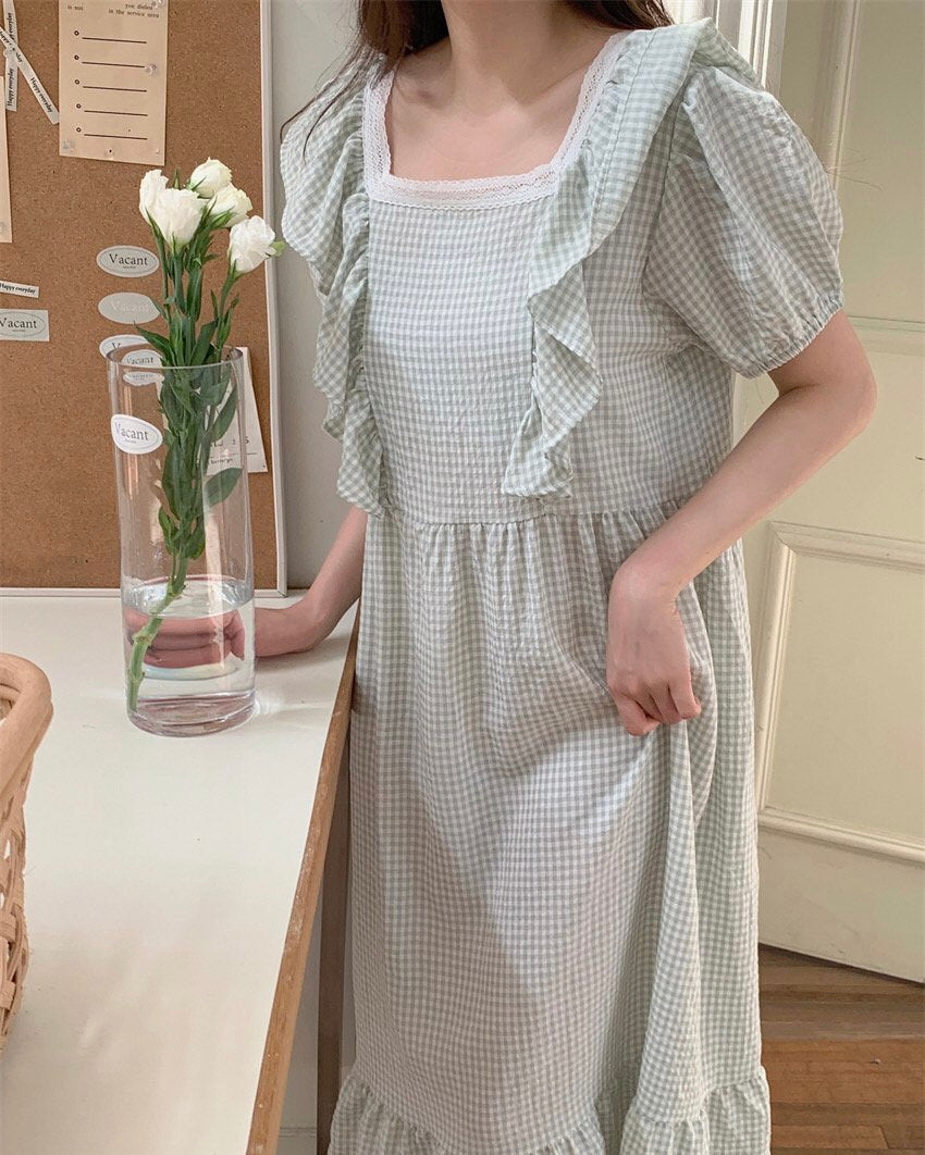 Lace Checkerboard Pajama Dress
