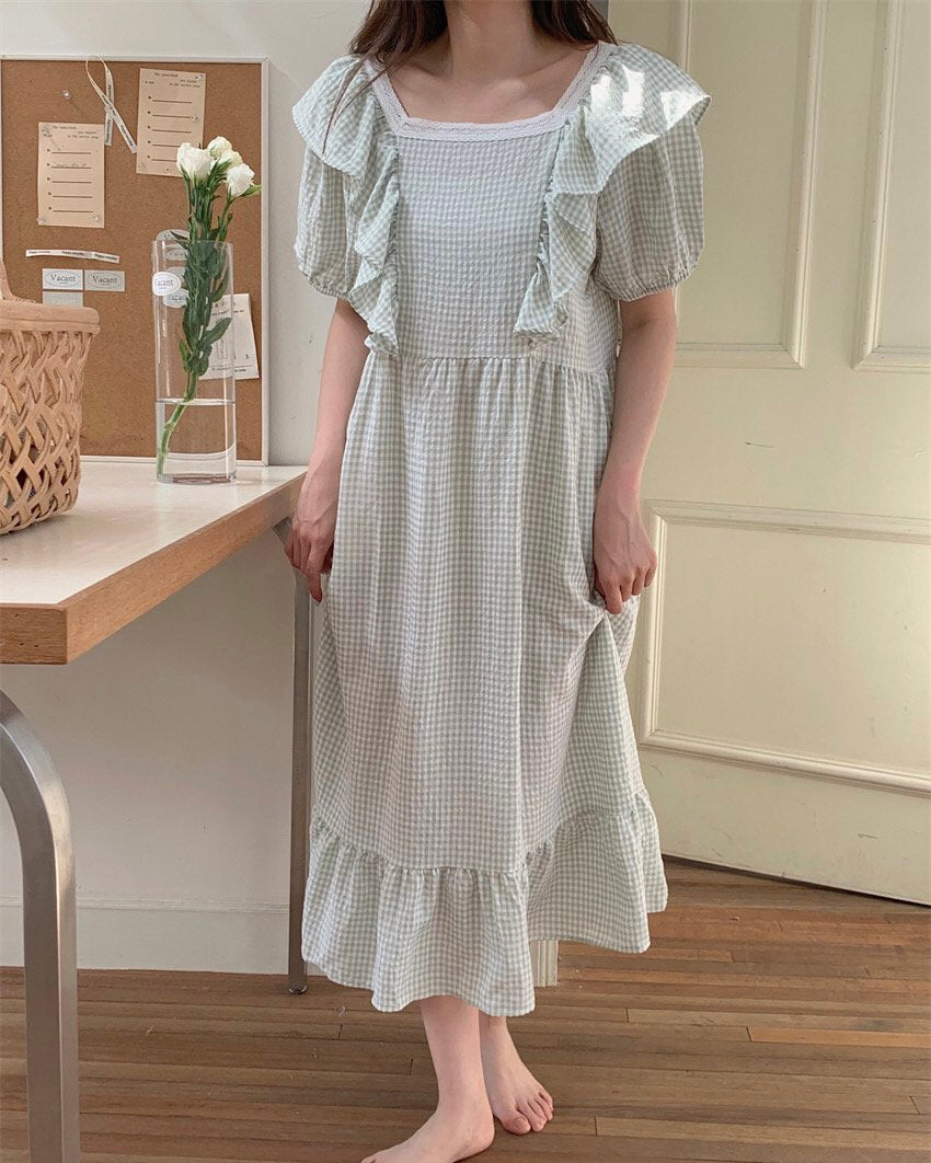 Lace Checkerboard Pajama Dress