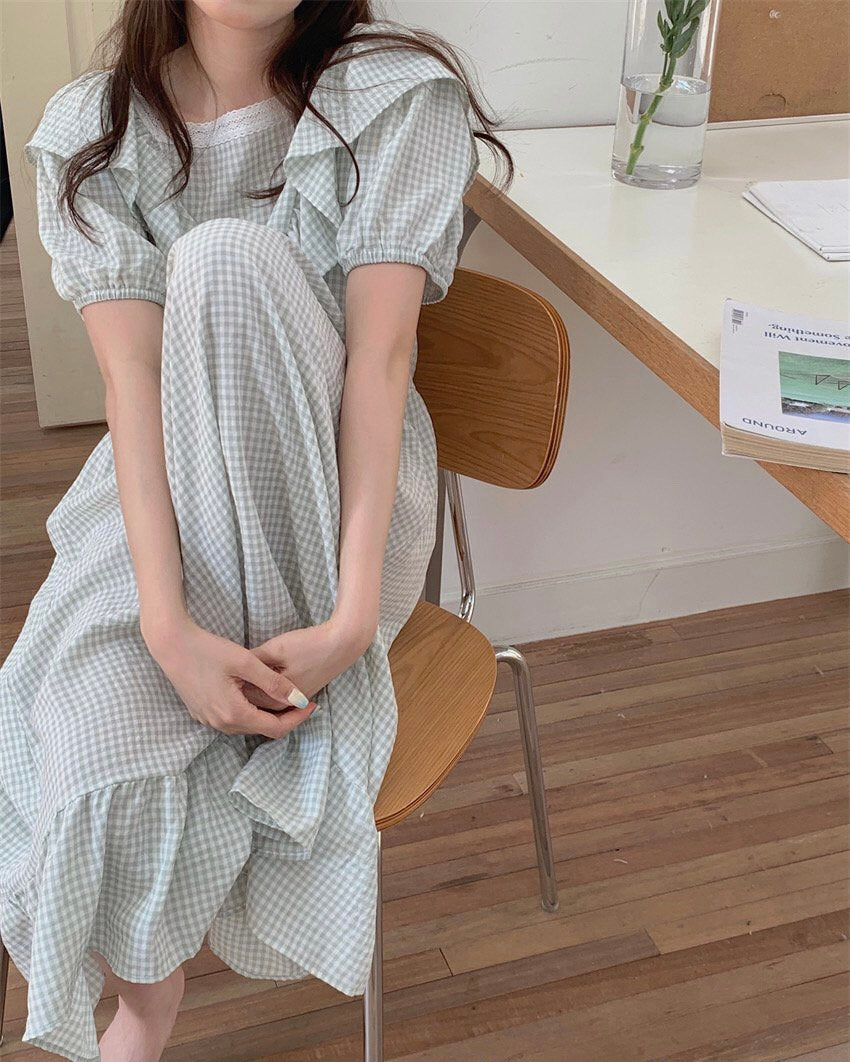 Lace Checkerboard Pajama Dress