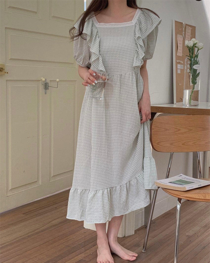 Lace Checkerboard Pajama Dress