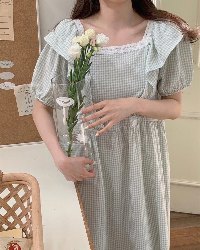Lace Checkerboard Pajama Dress