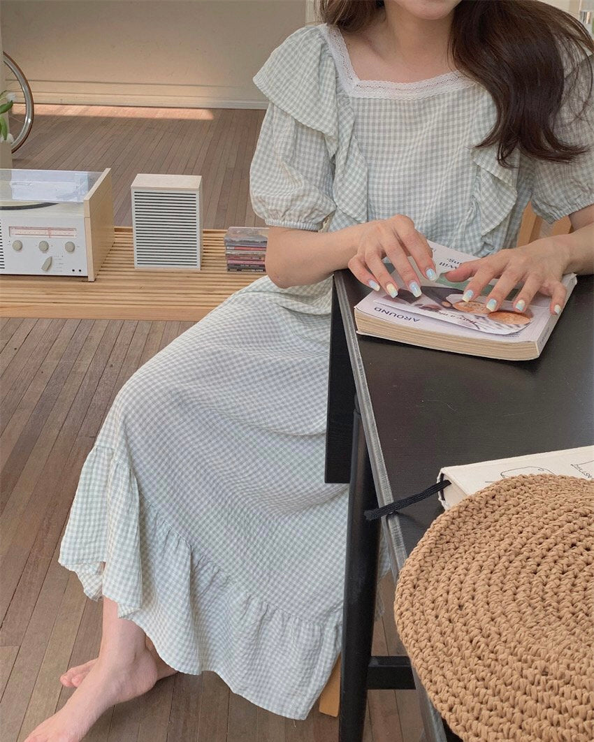Lace Checkerboard Pajama Dress