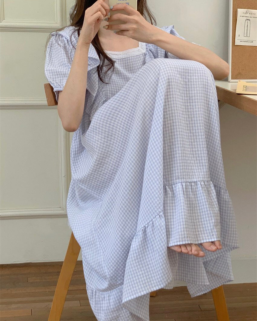 Lace Checkerboard Pajama Dress