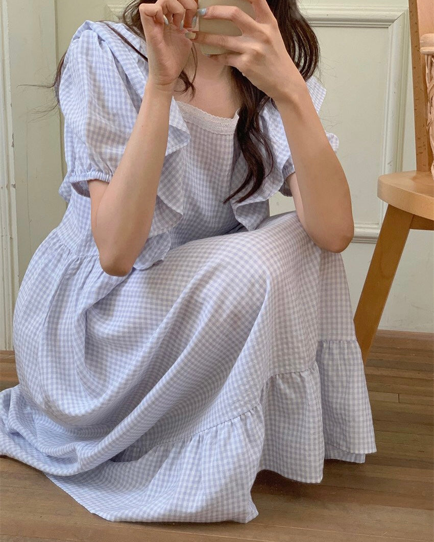Lace Checkerboard Pajama Dress