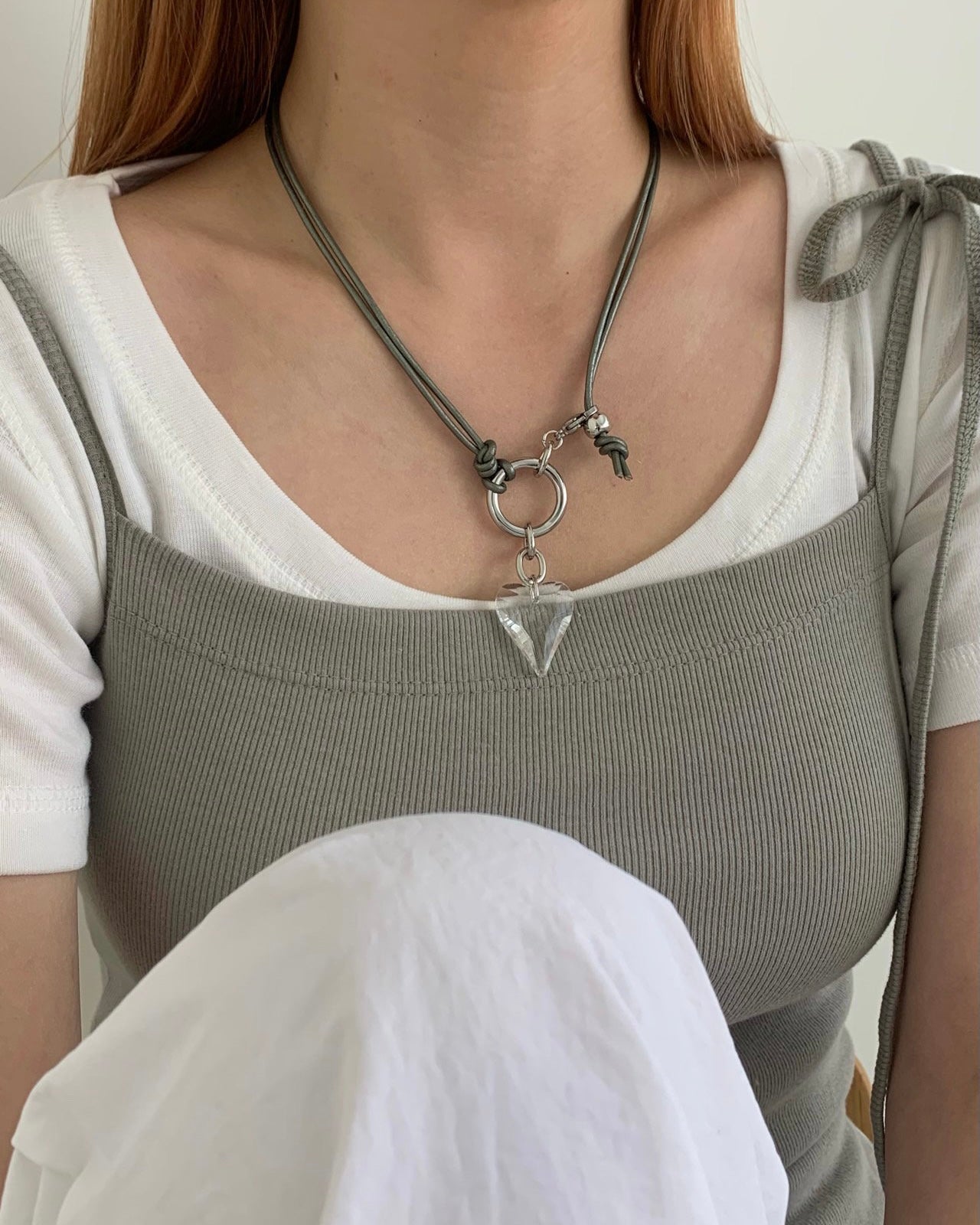 Clear Heart Tie Necklace