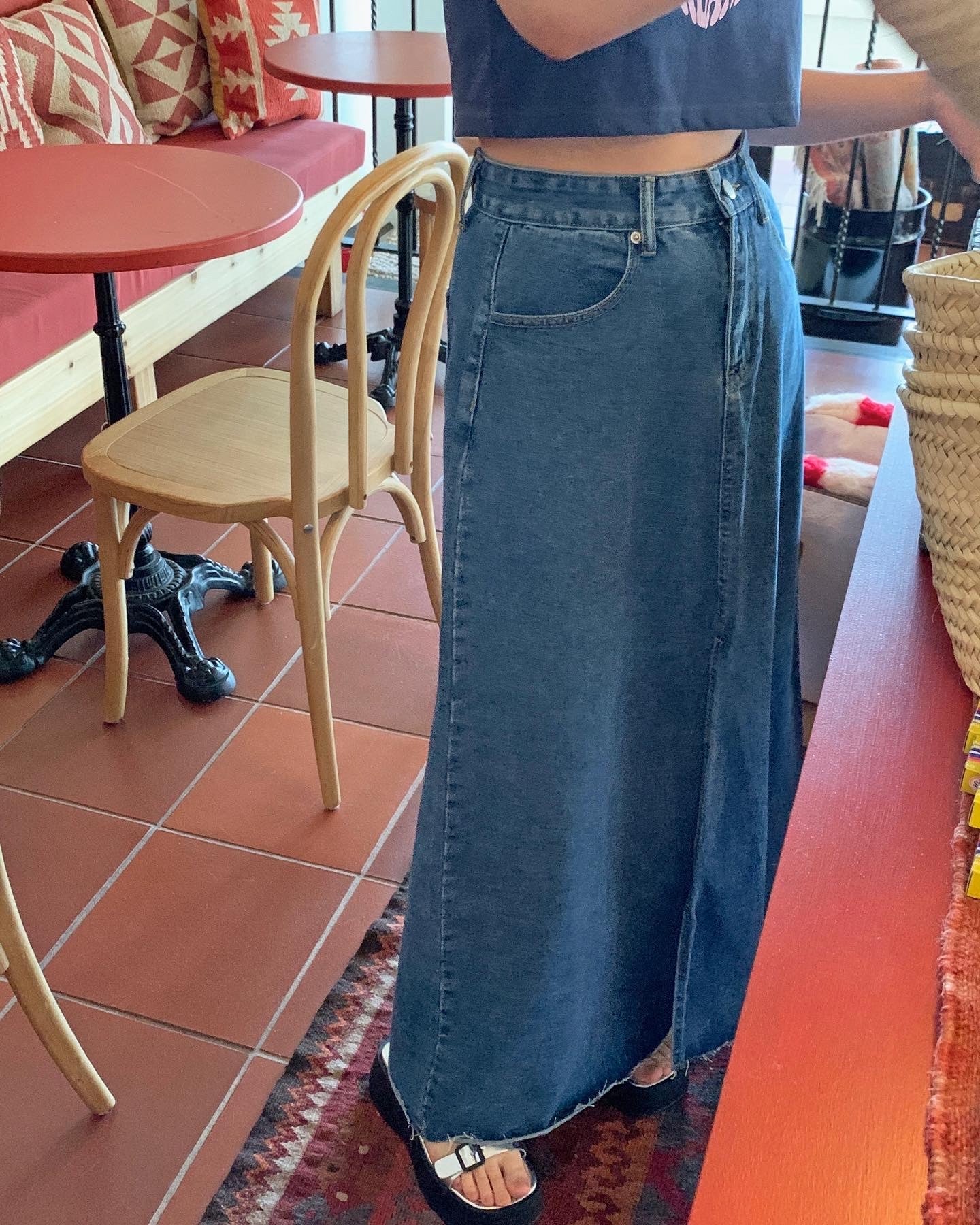 Flare Denim Maxi Skirt