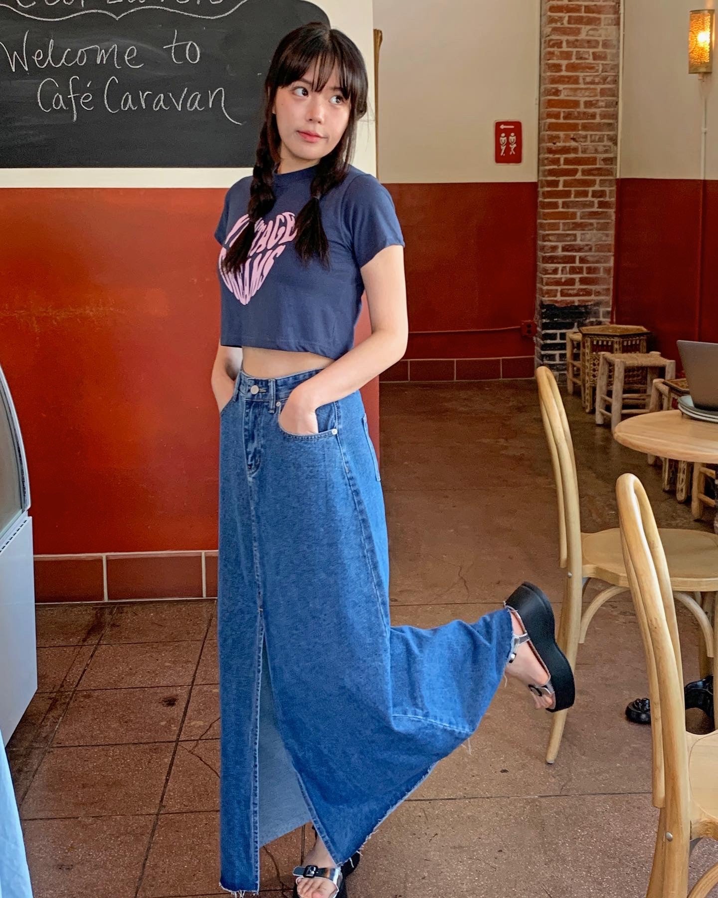 Flare Denim Maxi Skirt