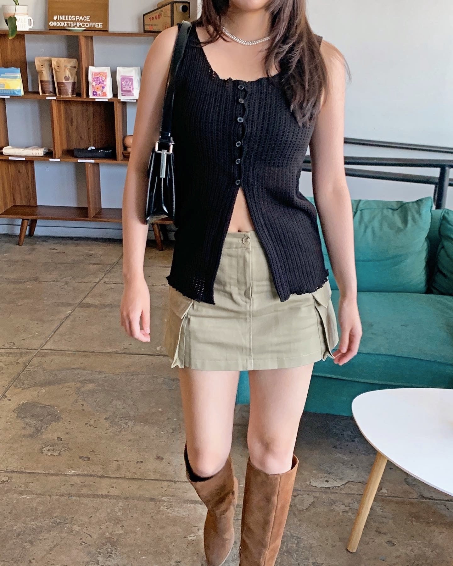 Slit Punching Knit Tank Top