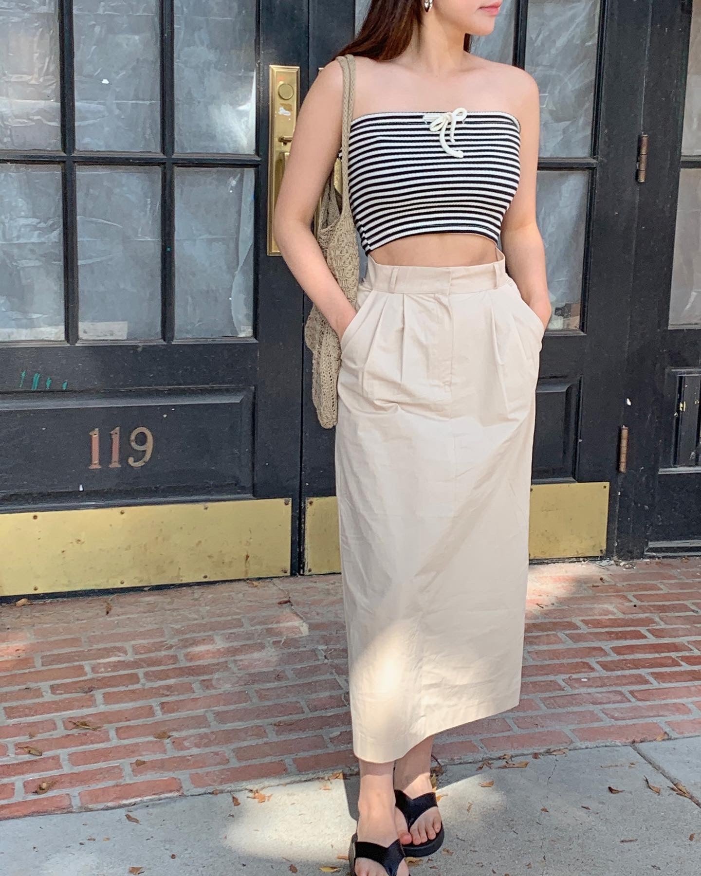 Pintuck Cotton Skirt