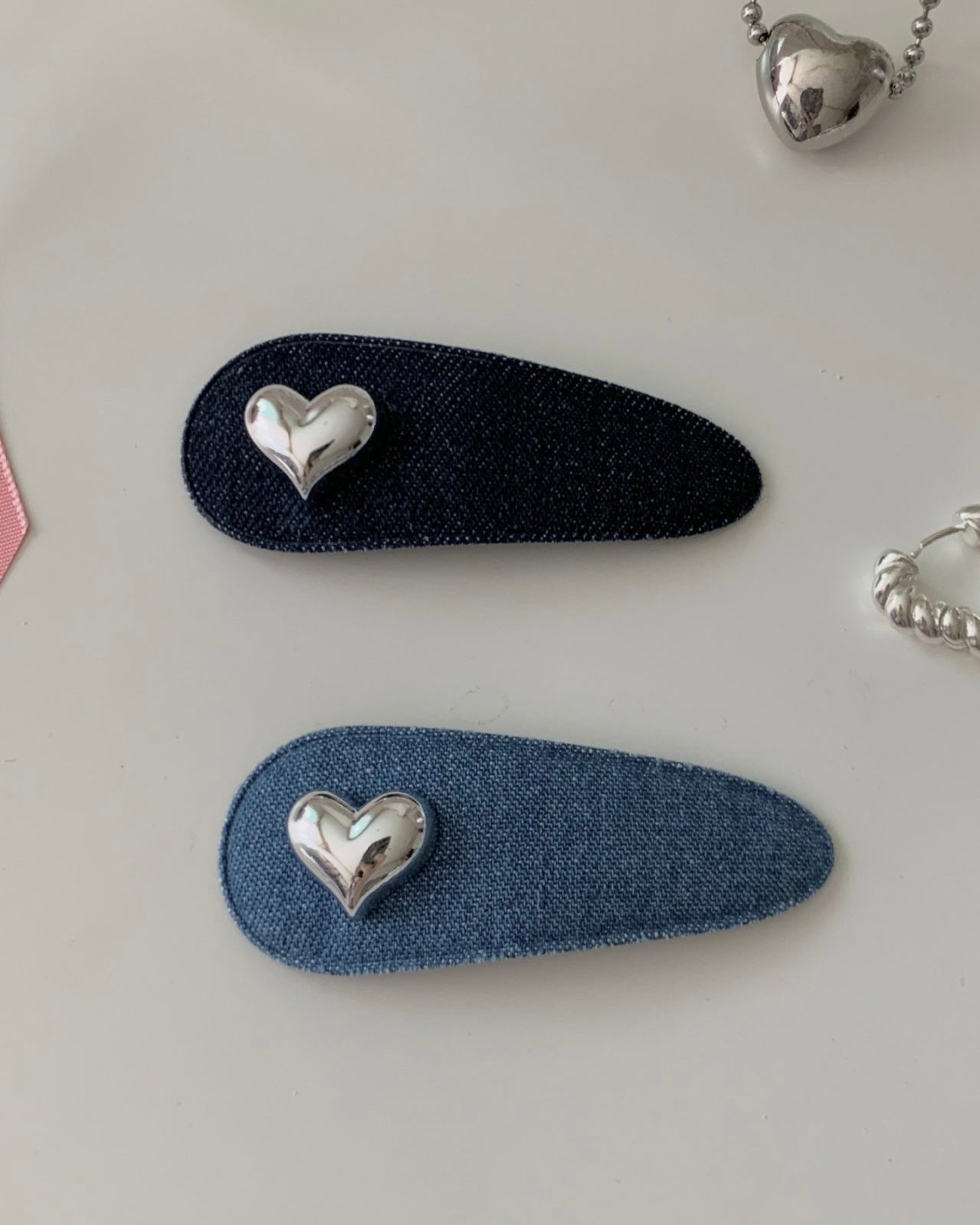 Denim Heart Hair Pin
