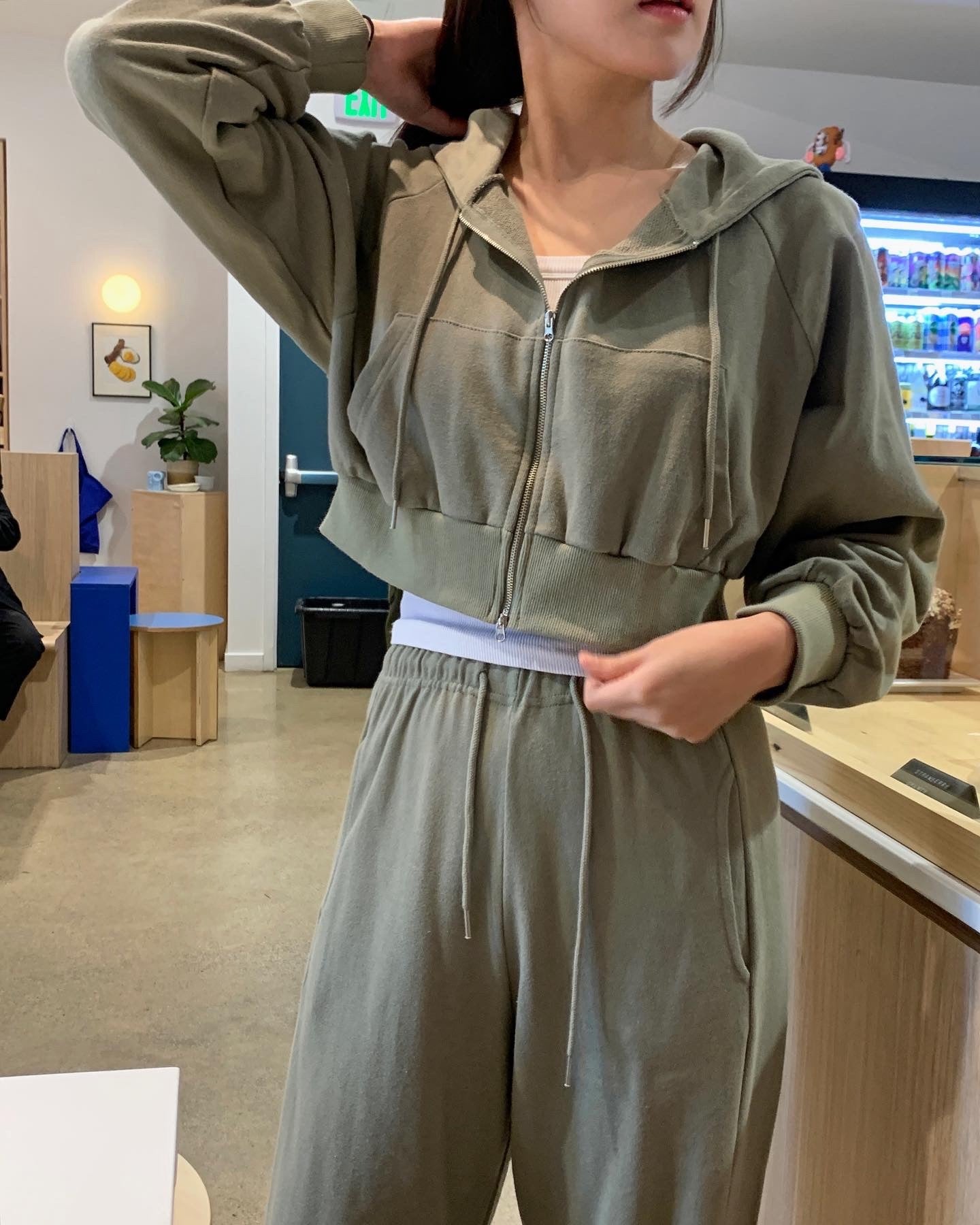Zip Up Cropped Hoodie Set