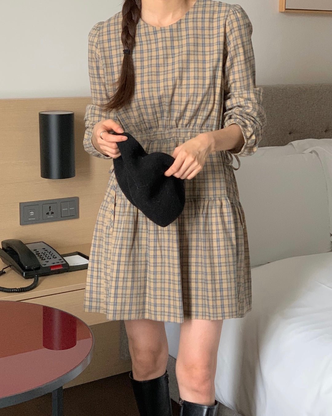 Flannel Drawstring Dress