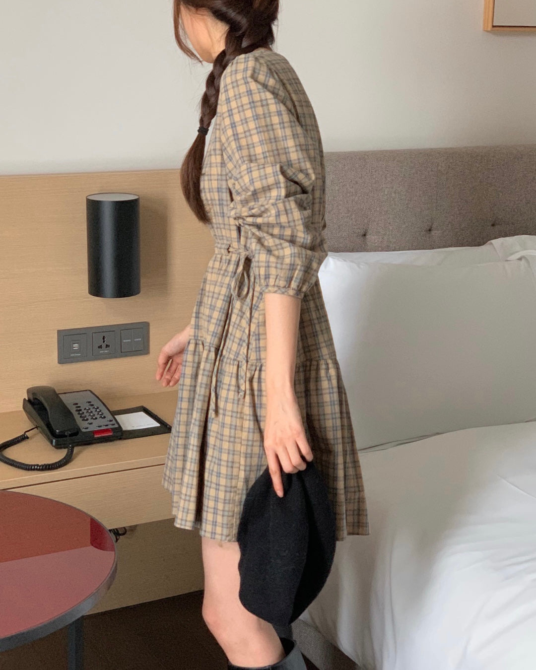 Flannel Drawstring Dress