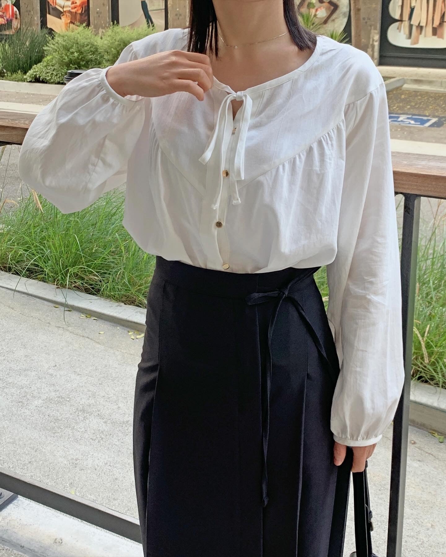 Mini Gold Button Tie Blouse