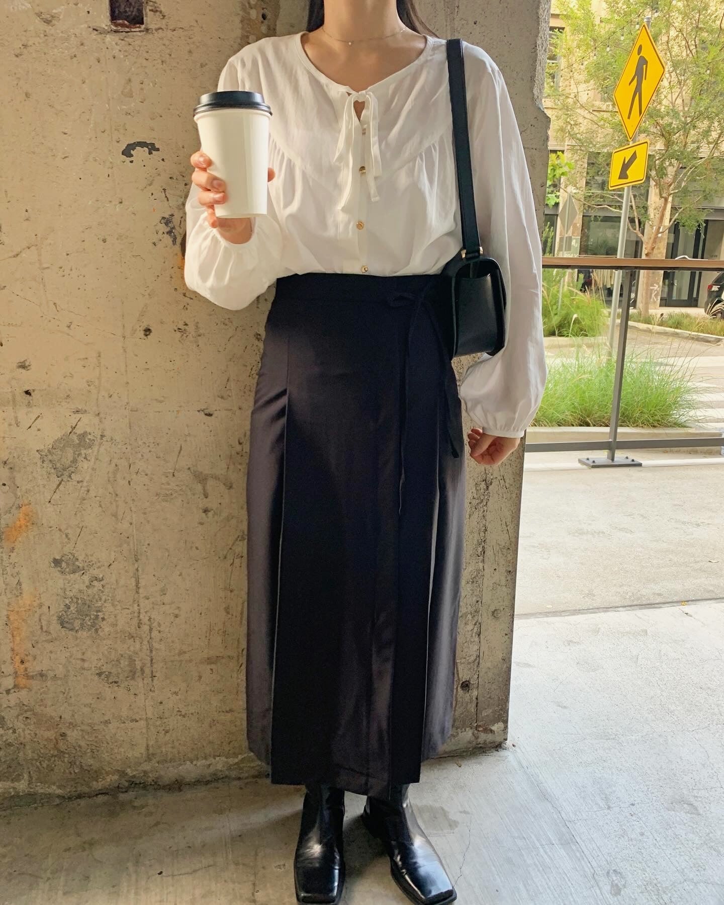 Side Tie Pintuck Skirt
