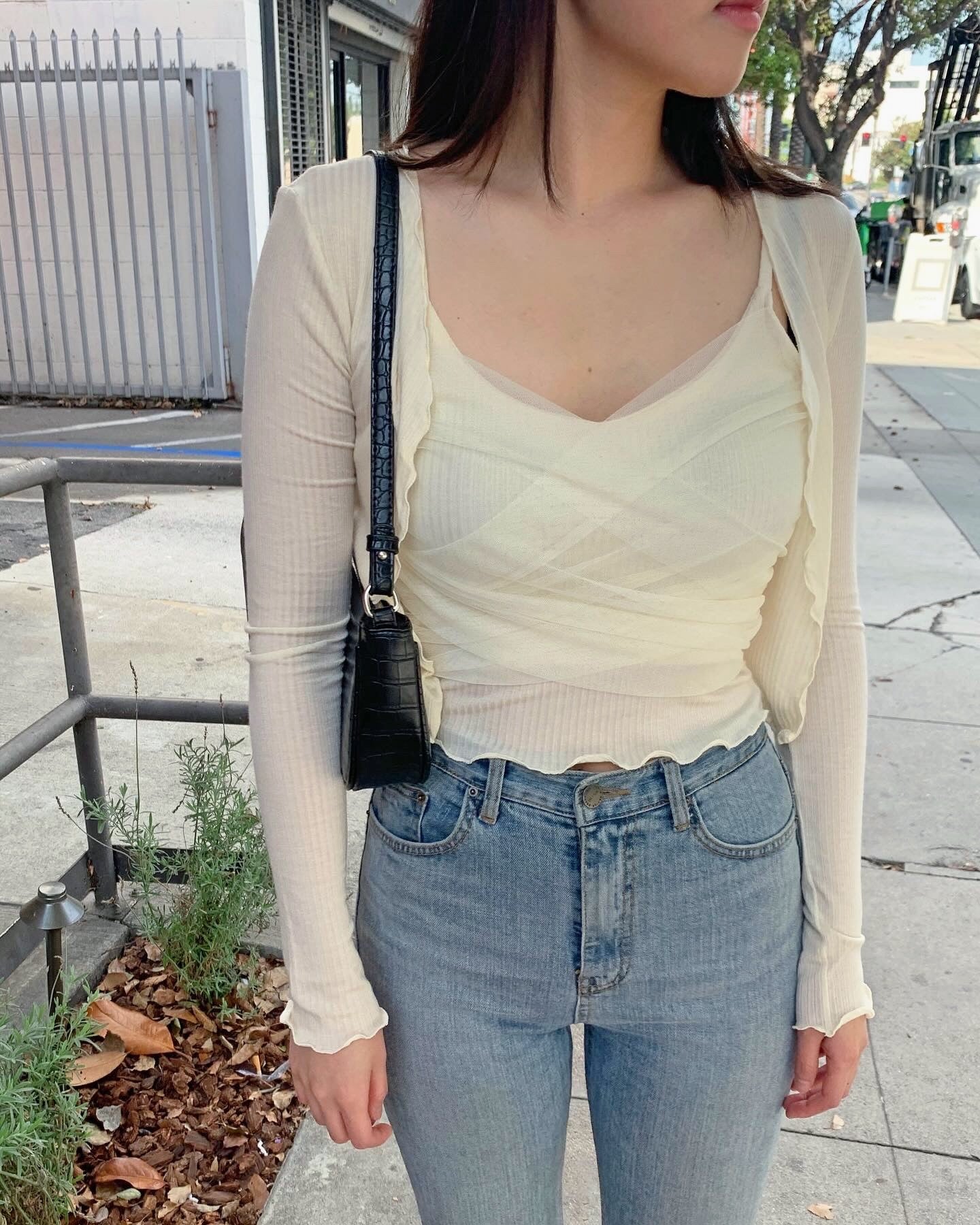 Mesh Tank Top Cardigan Set
