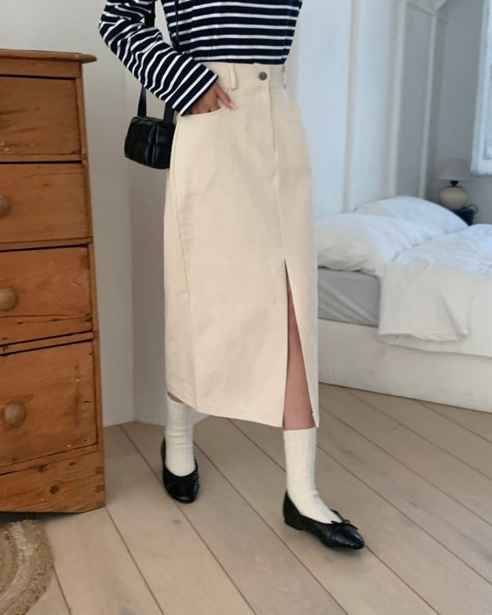 Slit Cotton Skirt