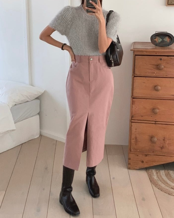 Slit Cotton Skirt