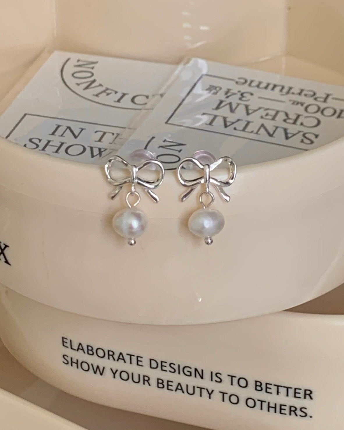 925 Silver Ribbon and Pearl Earrings