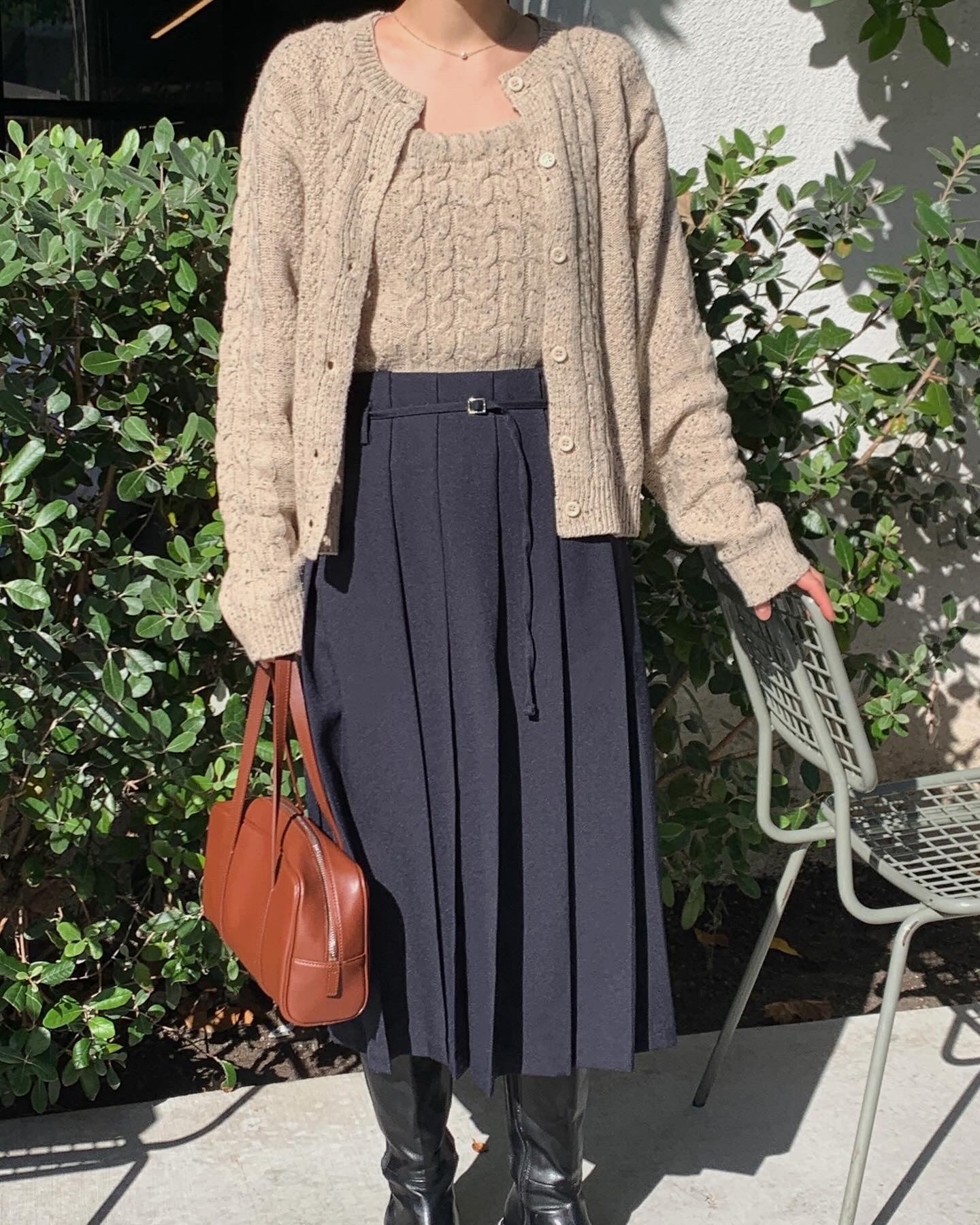 Pleated Belt Skirt
