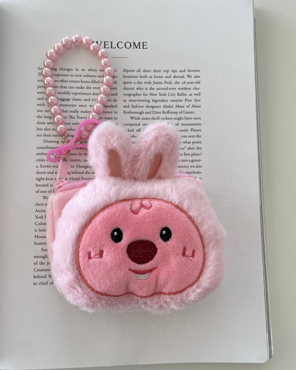 Pink Rabbit Pouch Keychain