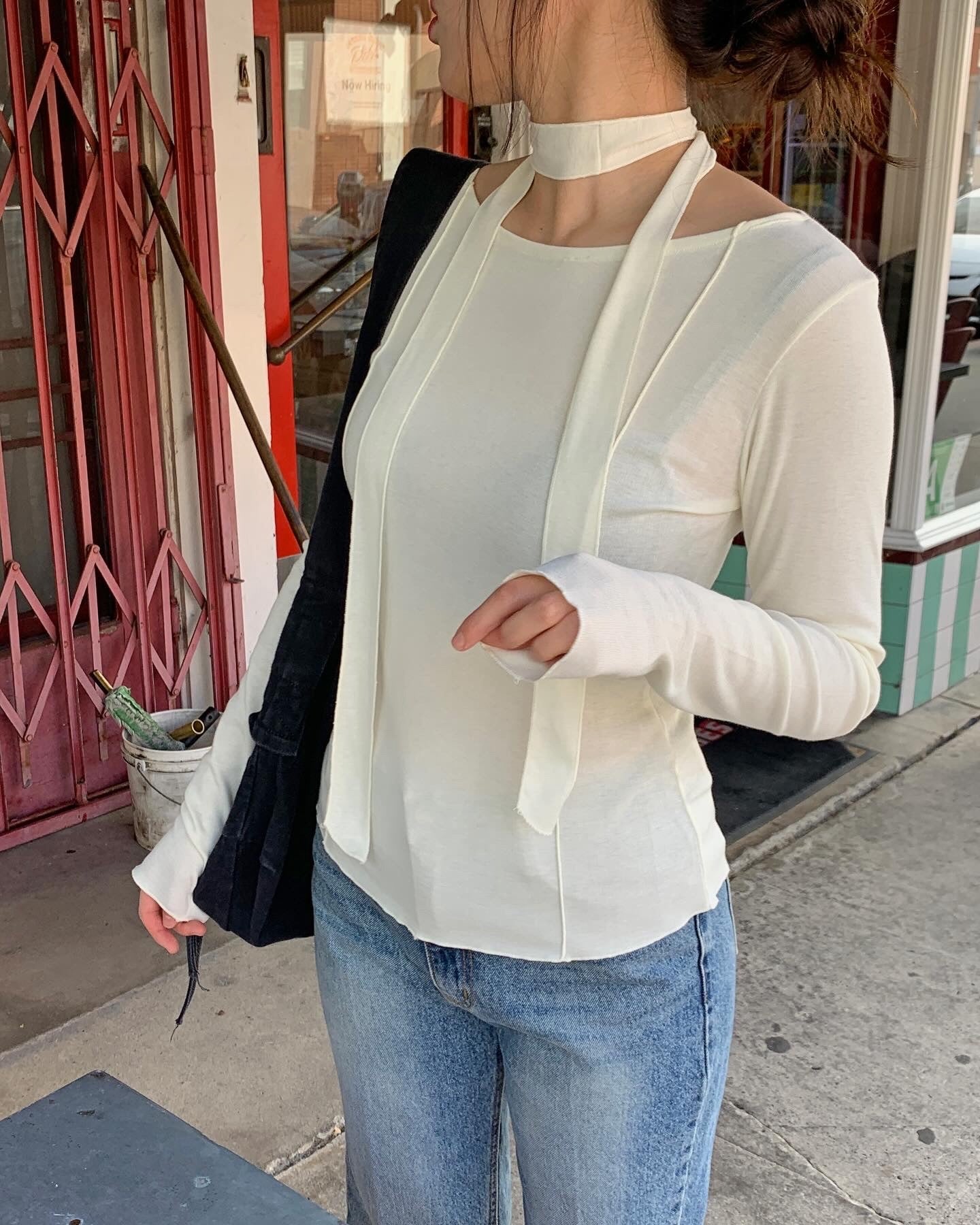 Overlock Seam Top Scarf Set