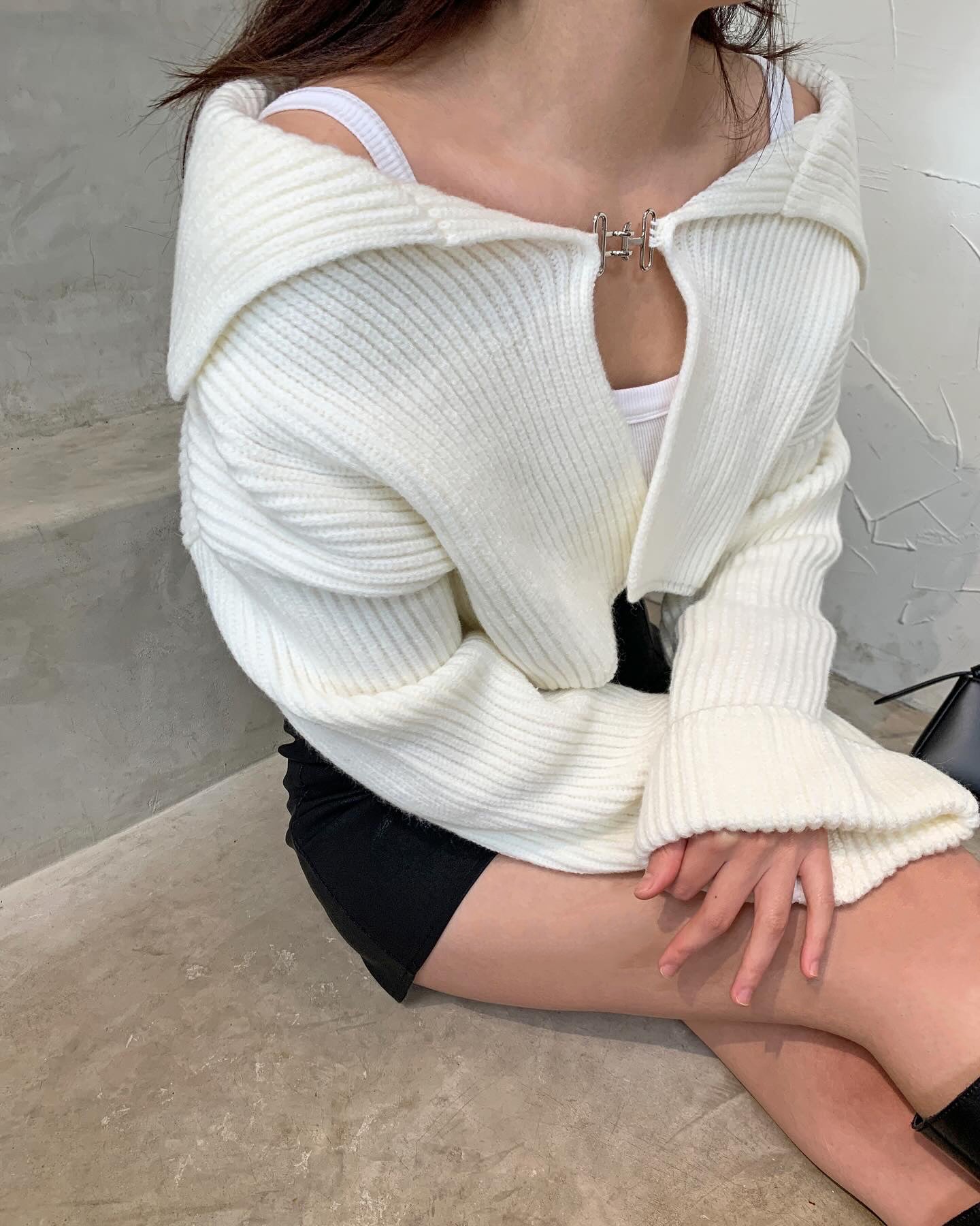 Hook and Eye Off Shoulder Cardigan