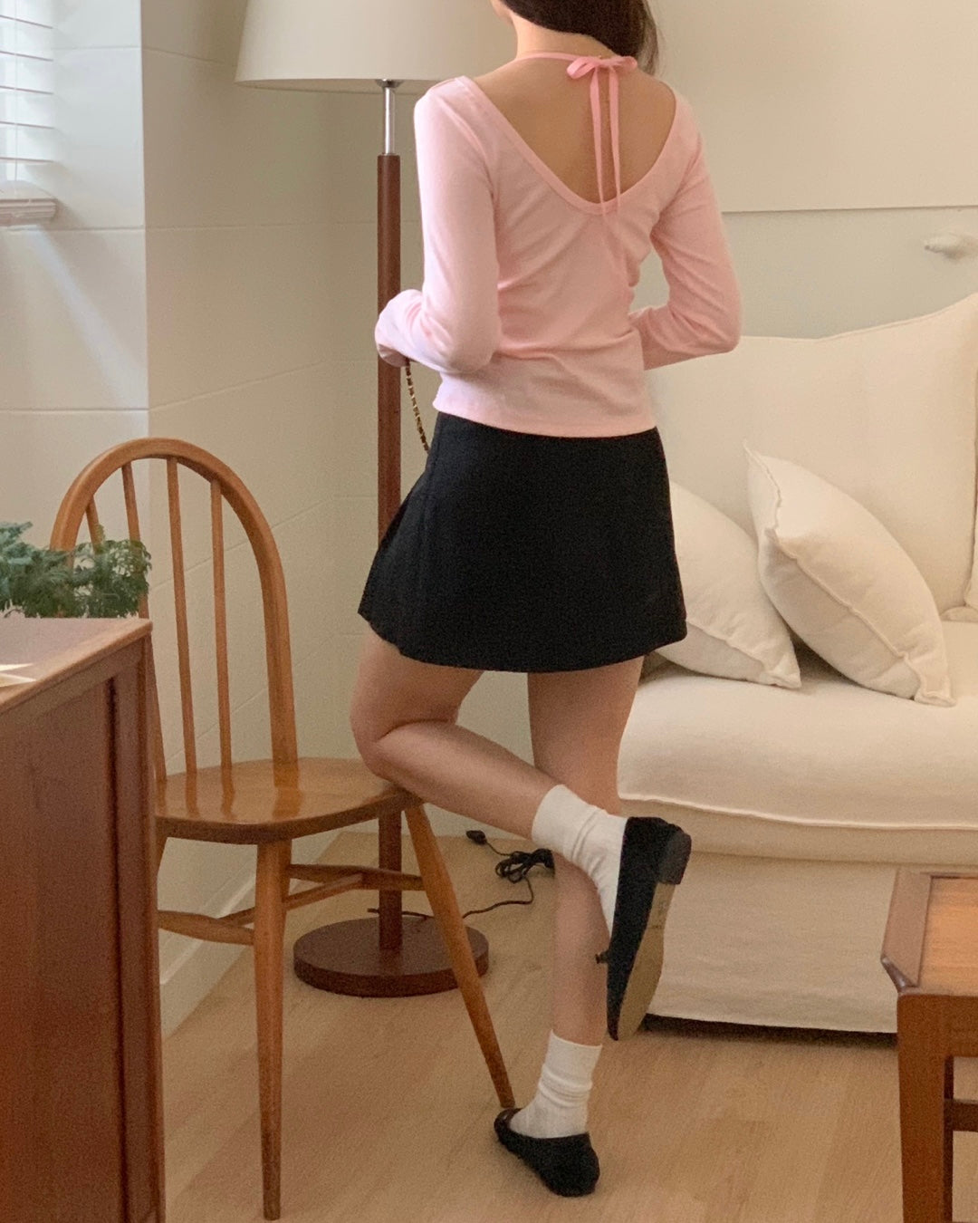 Side Shirring Ribbon Tie Top