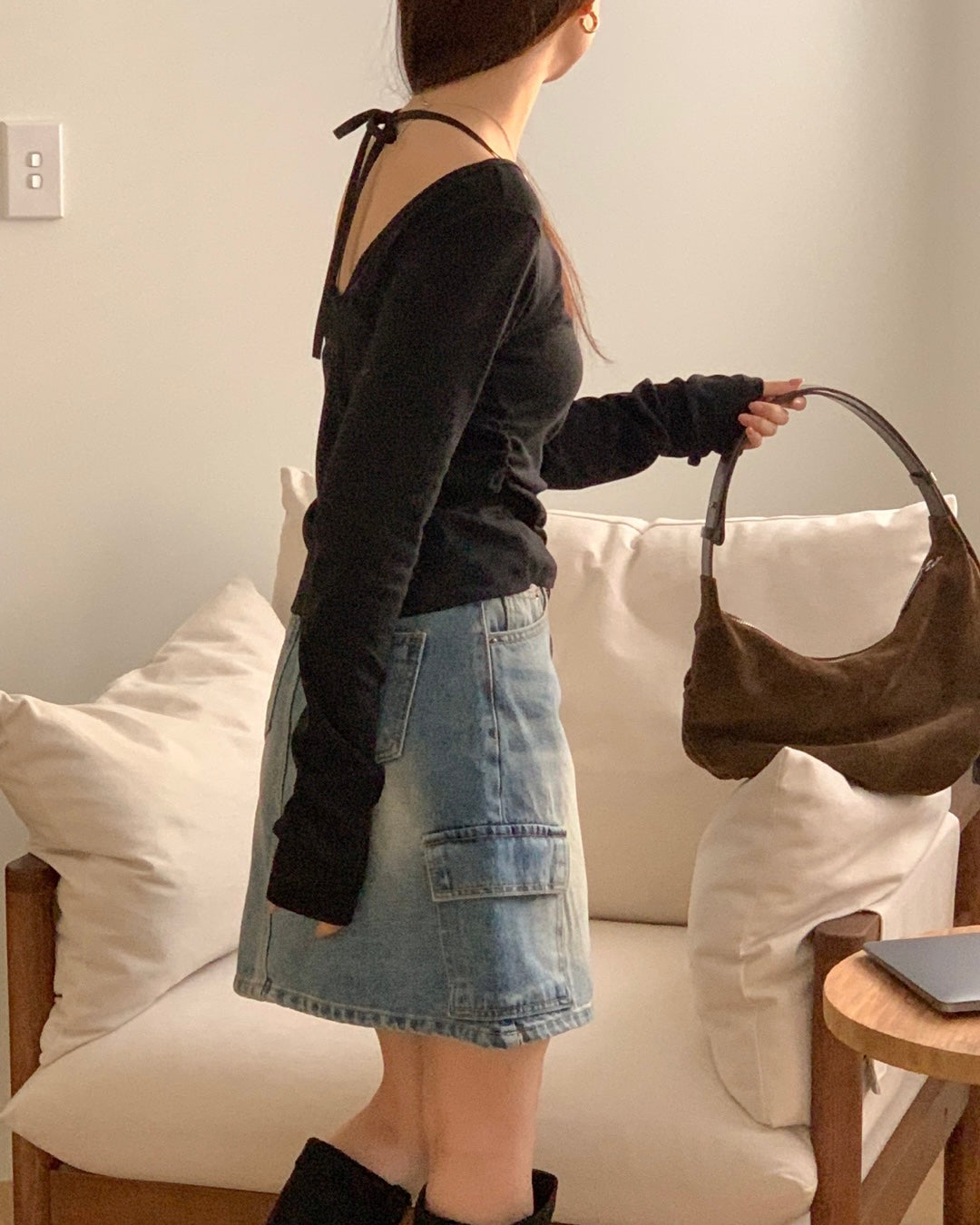 Side Shirring Ribbon Tie Top