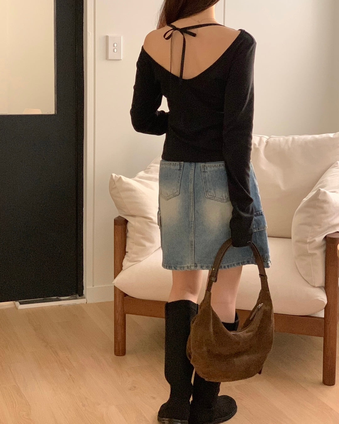 Side Shirring Ribbon Tie Top