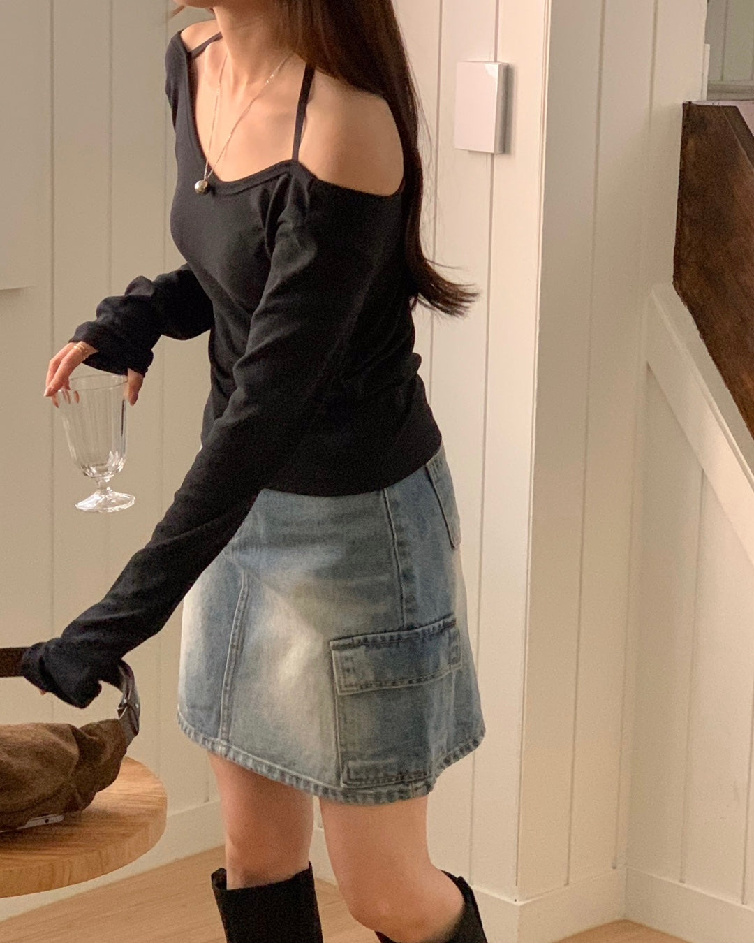 Side Shirring Ribbon Tie Top
