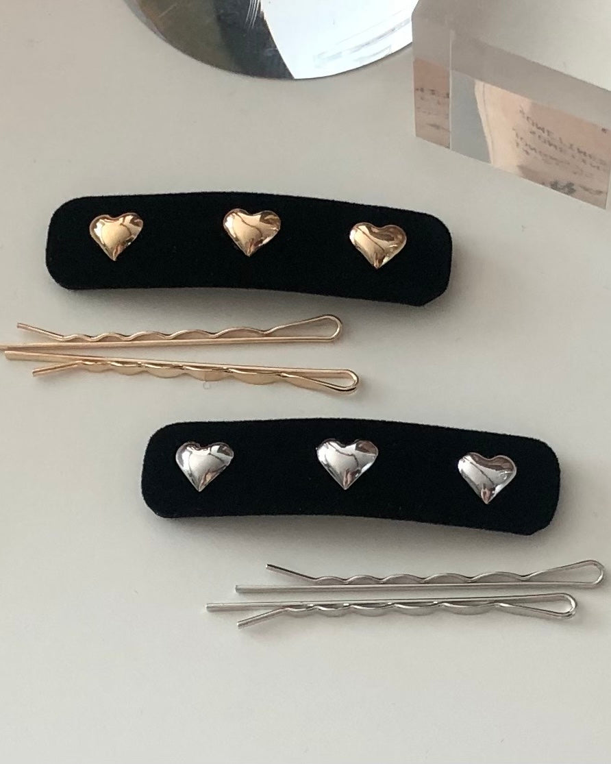 Hearts Velvet Pin & 2 Bobby Pins Set