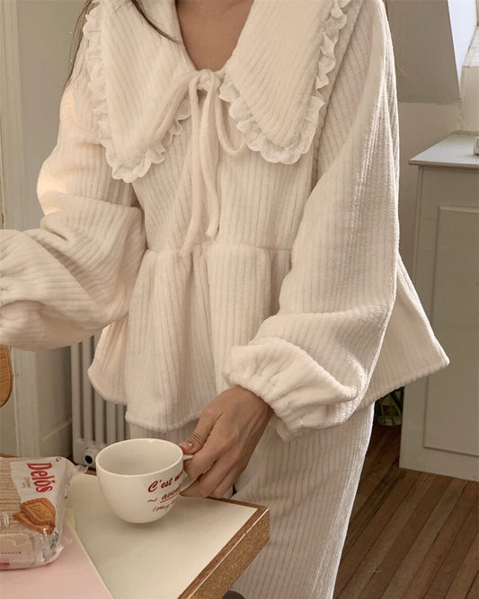 Sailor Collar Fleece Pajama Set