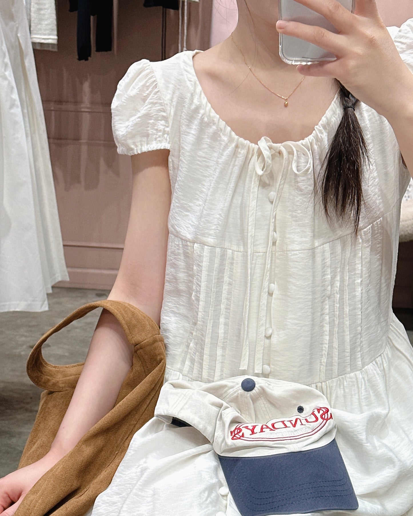 Pintuck Drawstring Maxi Dress