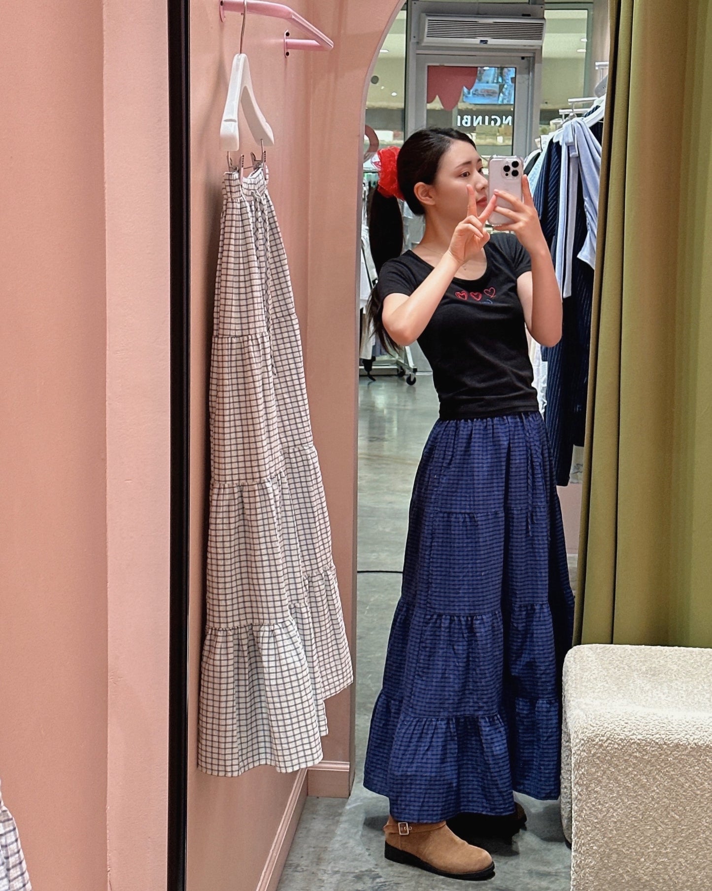 Checkered Tiered Skirt