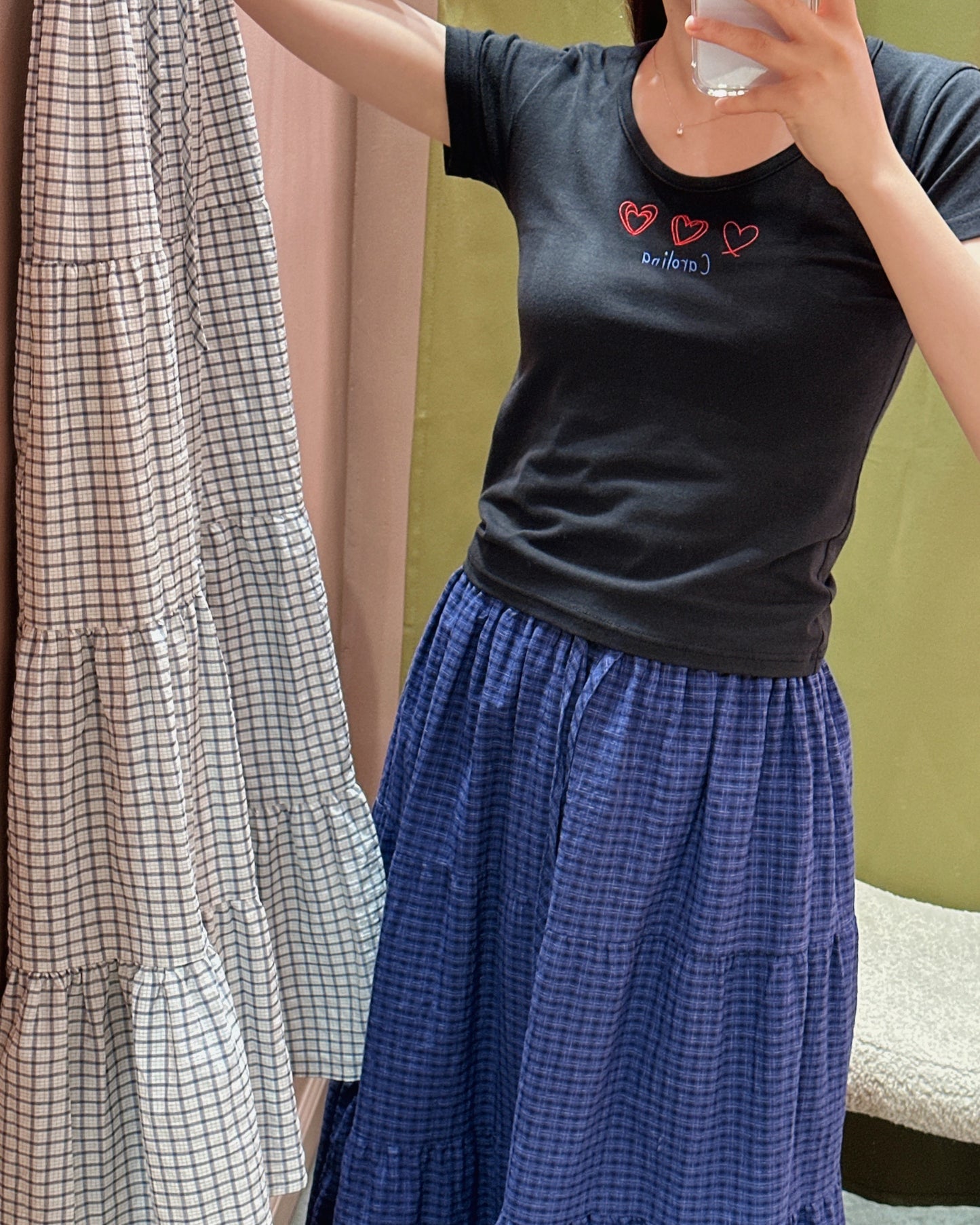 Checkered Tiered Skirt