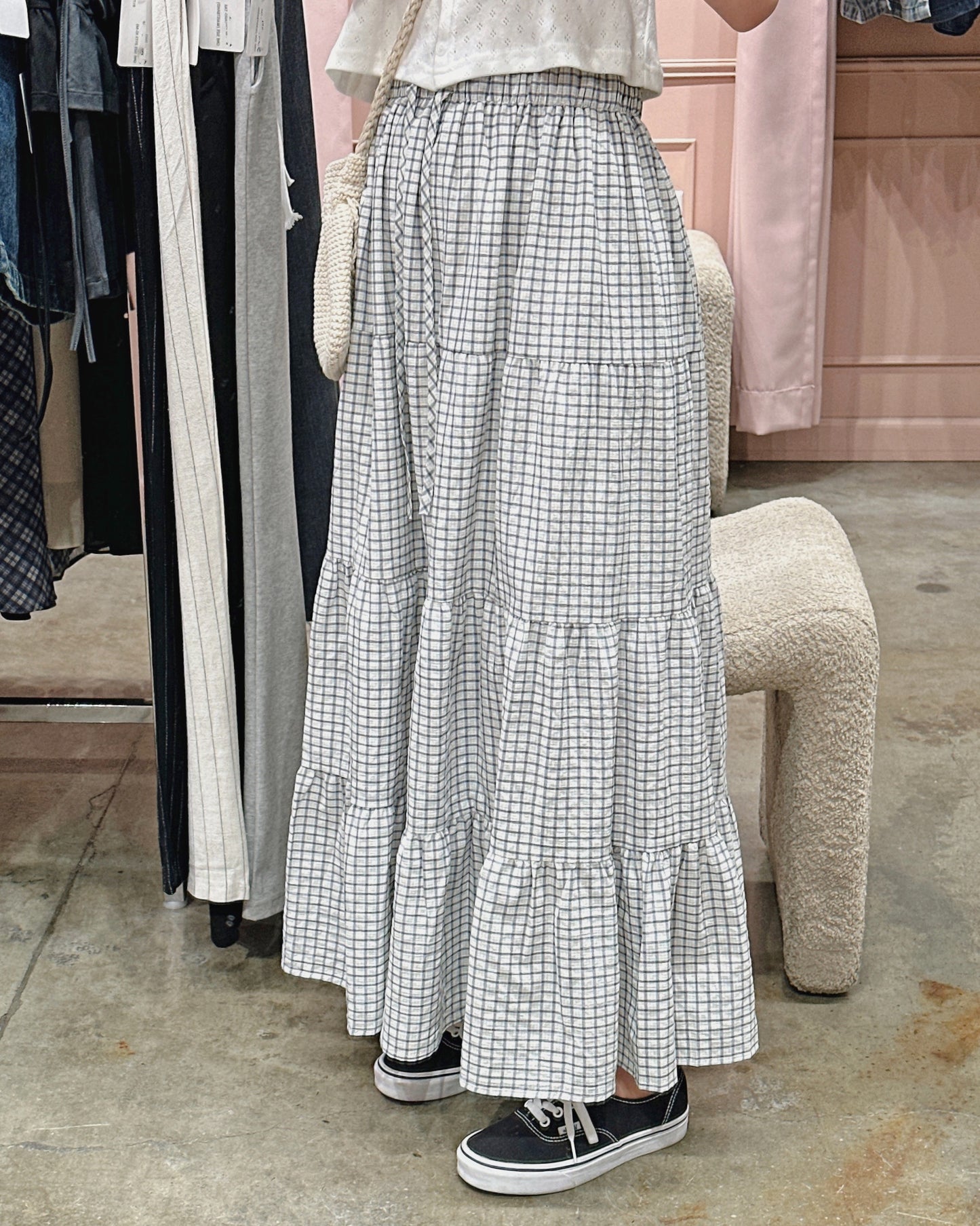 Checkered Tiered Skirt