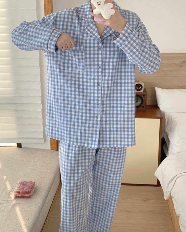 Sweet Gingham Couple Pajamas