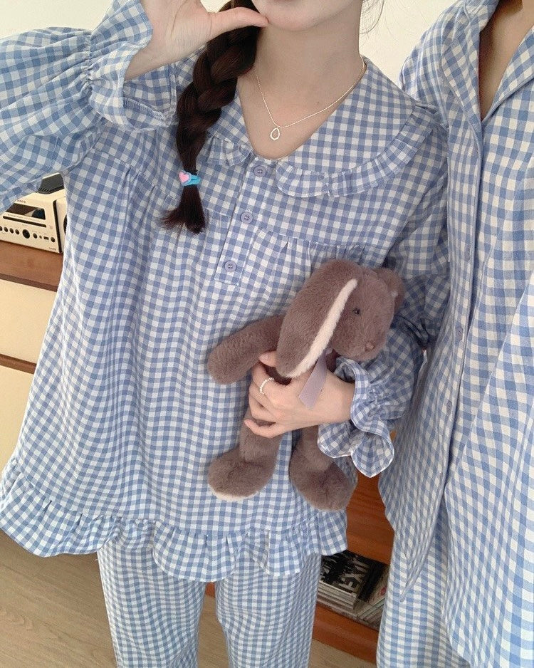 Sweet Gingham Couple Pajamas