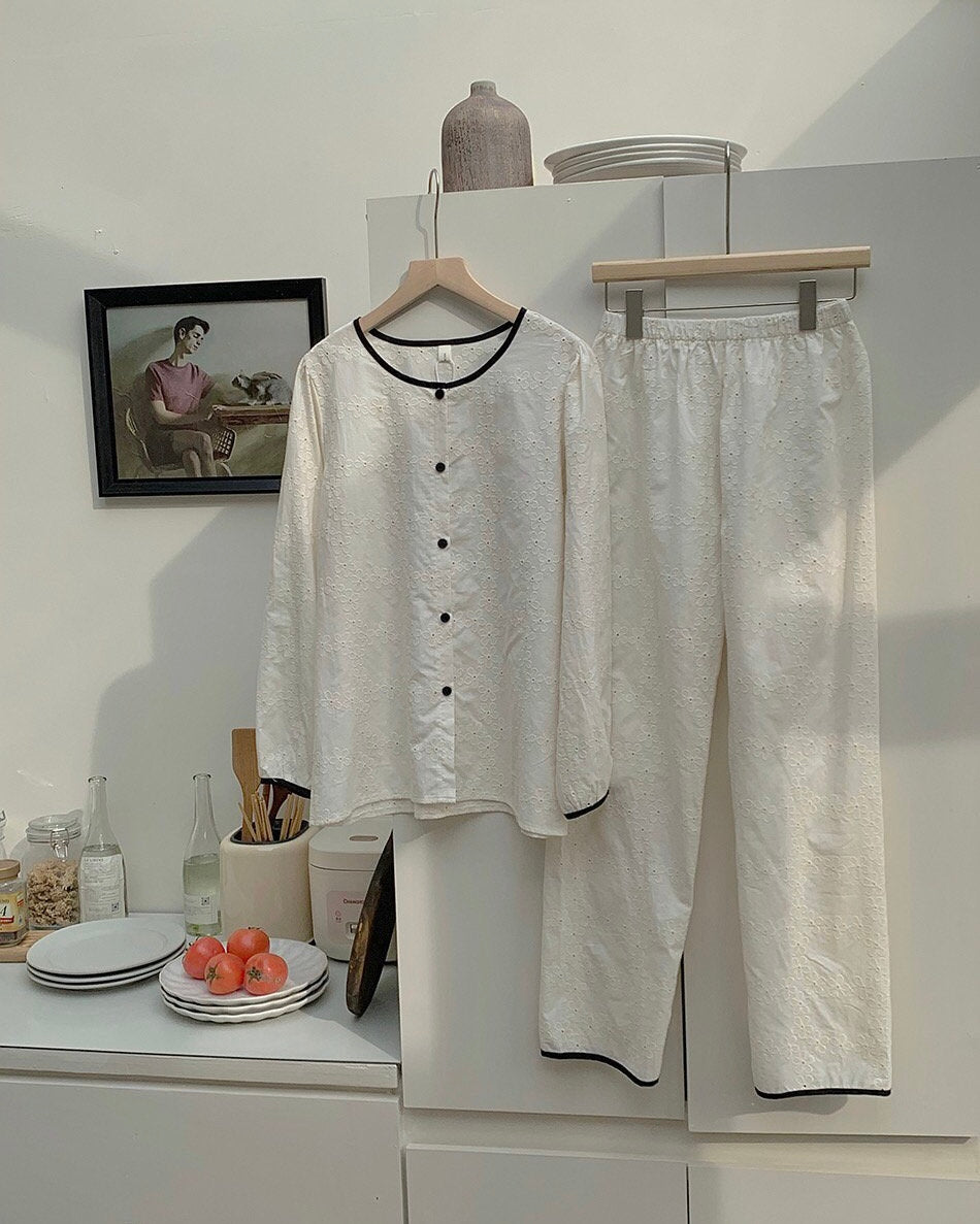 Floral Embroidered Pajama Set