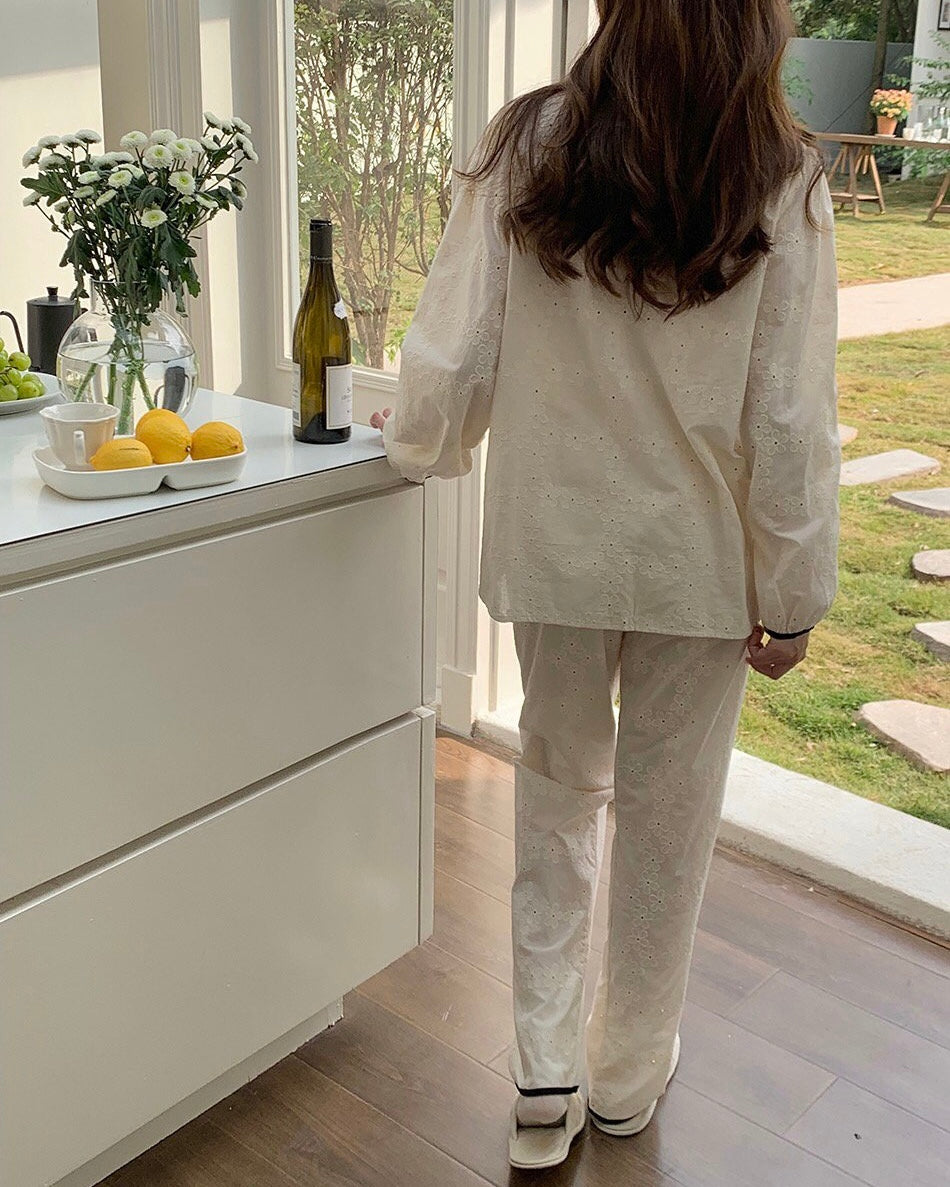 Floral Embroidered Pajama Set